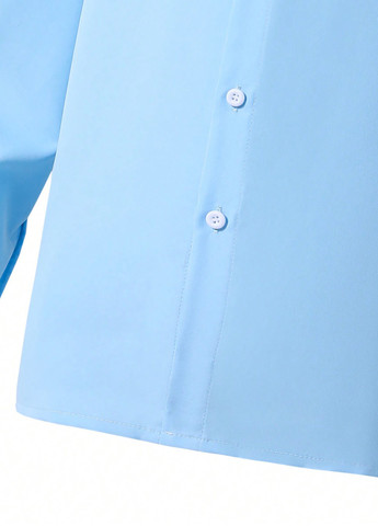 Голубой классическая рубашка колор блок SHEIN