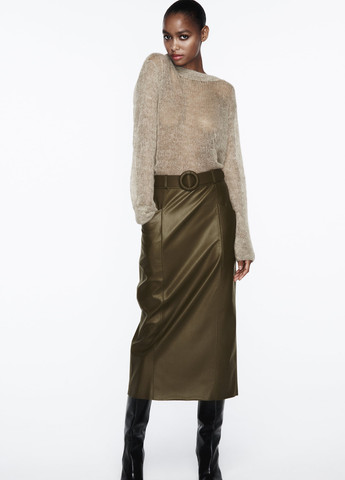 Оливковая (хаки) кэжуал однотонная юбка Zara карандаш