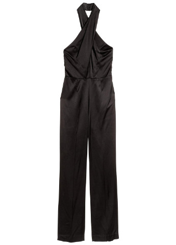 Комбінезон H&M комбінезон-брюки однотонний чорний кежуал віскоза, атлас