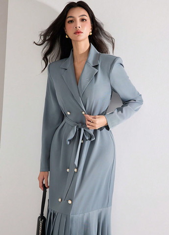 Голубое деловое, кэжуал платье платье-жакет SHEIN однотонное