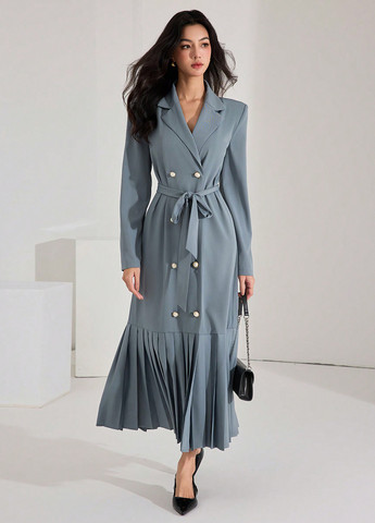 Голубое деловое, кэжуал платье платье-жакет SHEIN однотонное