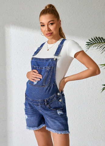 Комбинезон для беременных SHEIN комбинезон-шорты однотонный синий денил джинс, хлопок