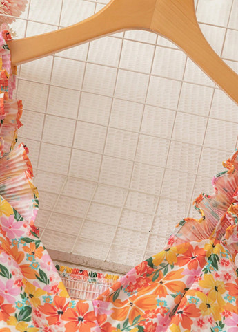 Світло-оранжева кежуал сукня кльош SHEIN з квітковим принтом