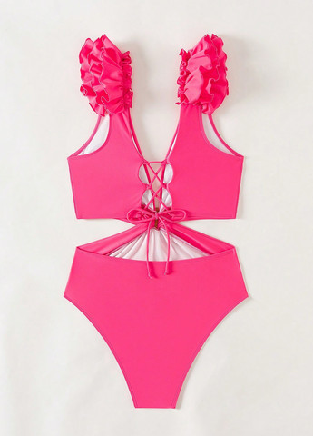 Фуксиновый летний купальник слитный SHEIN