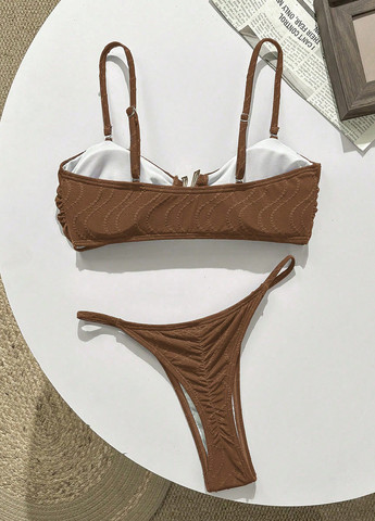 Коричневый демисезонный купальник (лиф, трусики) балконет, раздельный SHEIN