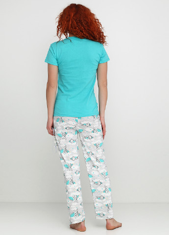 Бирюзовая всесезон пижама (футболка, брюки, маска для сна) Rinda Pijama
