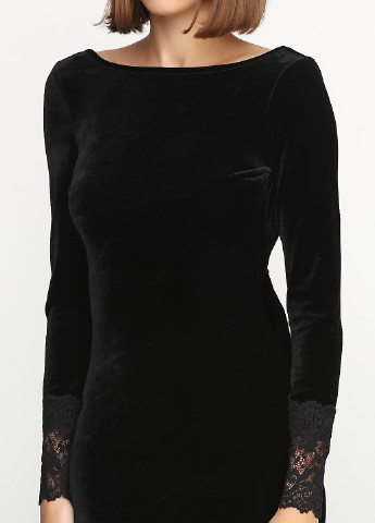 Черное кэжуал платье с длинным рукавом V&V однотонное
