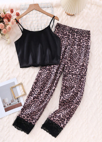 Черная всесезон пижама (топ, брюки) топ + брюки SHEIN