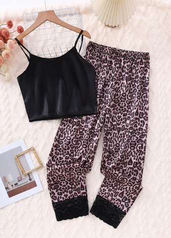 Черная всесезон пижама (топ, брюки) топ + брюки SHEIN