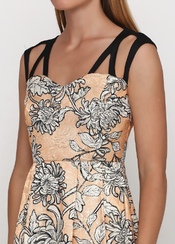 Мідна вечірня сукня з відкритими плечима, з пишною спідницею JoyMiss з квітковим принтом