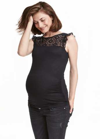 Майка для вагітних H&M однотонна чорна кежуал