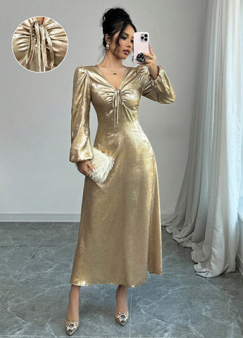 Золотий вечірня сукня в стилі армпір SHEIN однотонна