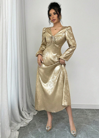 Золотий вечірня сукня в стилі армпір SHEIN однотонна