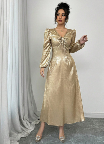 Золотий вечірня сукня в стилі армпір SHEIN однотонна