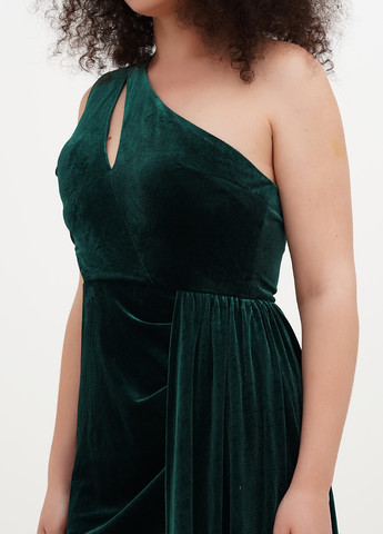 Зеленое вечернее платье со шлейфом, на одно плечо Love&Lemonade однотонное