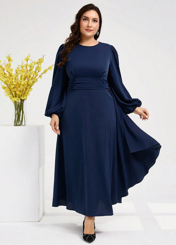 Темно-синее кэжуал платье в стиле ампир SHEIN однотонное