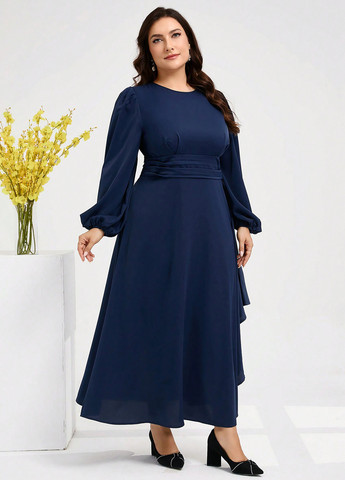 Темно-синее кэжуал платье в стиле ампир SHEIN однотонное