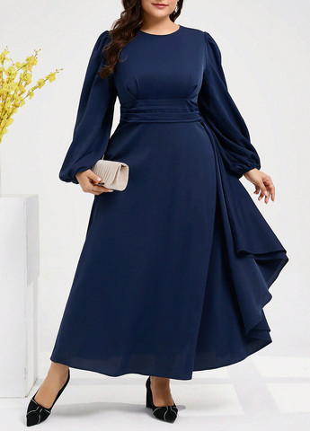 Темно-синее кэжуал платье в стиле ампир SHEIN однотонное