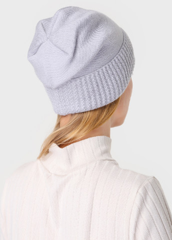 Теплая зимняя шерстяная женская шапка с отворотом на флисовой подкладке 550398 DeMari Ненси бини однотонная серая кэжуал шерсть