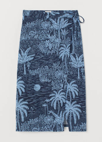 Темно-синяя кэжуал с рисунком юбка H&M на запах