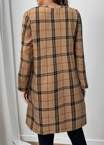 Светло-коричневое кэжуал платье а-силуэт, рубашка SHEIN в клетку