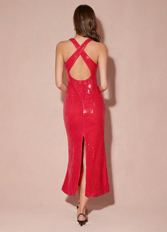 Рожева вечірня сукня з відкритою спиною SHEIN однотонна