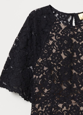 Чорна коктейльна коротка сукня з мережива H&M однотонна