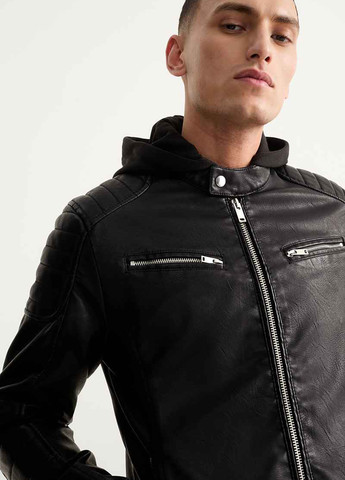 Чорна демісезонна куртка байкерська C&A