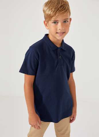 Темно-синяя детская футболка-поло для мальчика DeFacto