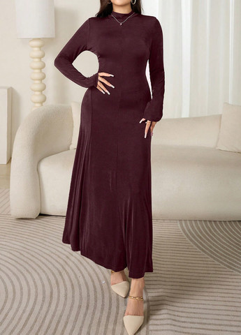 Сливова вечірня, кежуал сукня кльош, а-силует, сукня-водолазка SHEIN однотонна