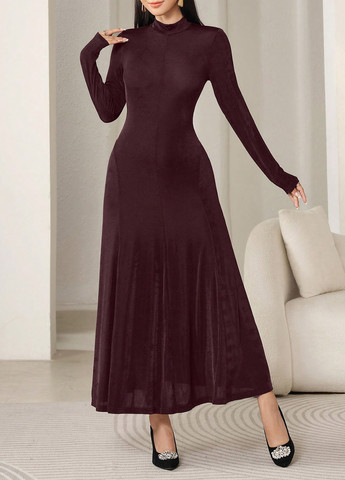 Сливова вечірня, кежуал сукня кльош, а-силует, сукня-водолазка SHEIN однотонна