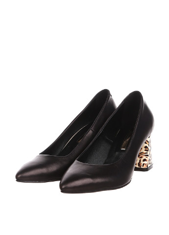 Черные женские кэжуал туфли с рисунком на среднем каблуке - фото