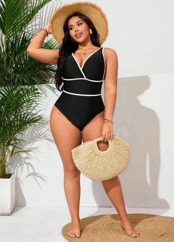 Чорно-білий літній купальник суцільний, майо SHEIN