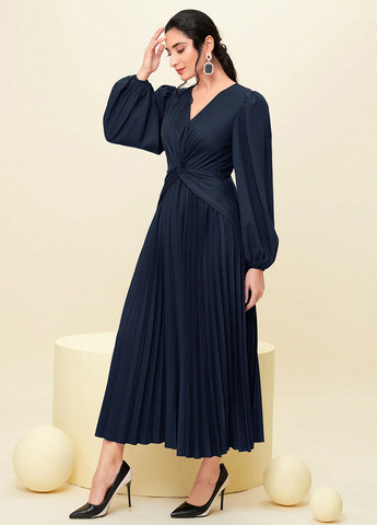 Темно-синя кежуал сукня плісована, на запах SHEIN однотонна