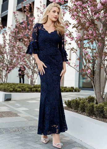 Темно-синя святковий, вечірня сукня годе SHEIN однотонна