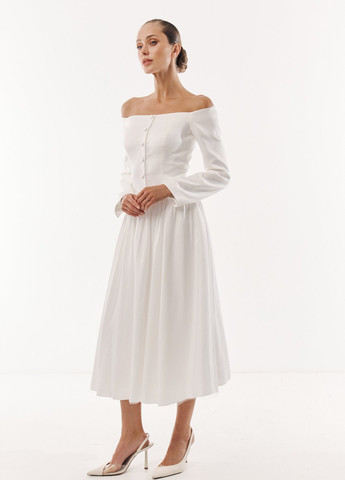 Молочное праздничный платье с открытыми плечами Gepur однотонное