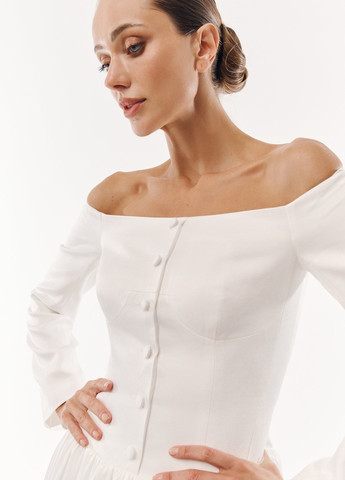 Молочное праздничный платье с открытыми плечами Gepur однотонное