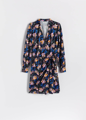 Черное кэжуал платье на запах Reserved с цветочным принтом