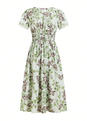 Светло-зеленое кэжуал платье а-силуэт SHEIN с цветочным принтом