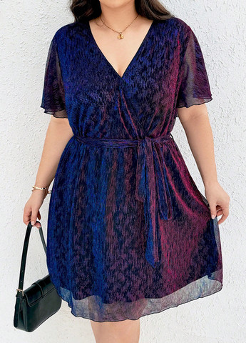 Темно-синее кэжуал платье на запах SHEIN однотонное