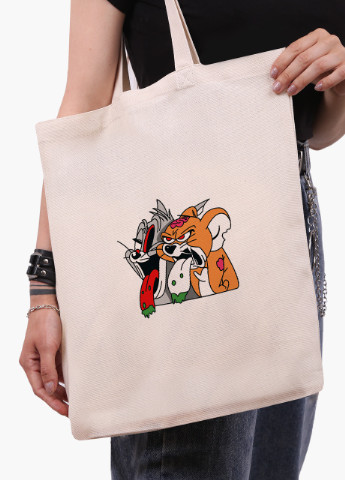 Еко сумка шоппер біла Том і Джеррі (Tom I Jerry) (9227-2089-WT) Еко сумка шоппер біла 41*35 см MobiPrint (215977386)