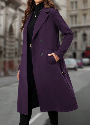 Темно-фіолетове демісезонне Пальто двобортне SHEIN
