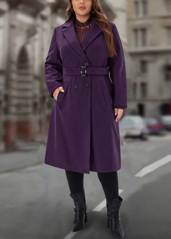 Темно-фіолетове демісезонне Пальто двобортне SHEIN