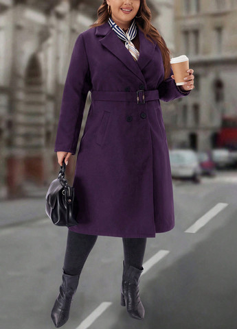 Темно-фіолетове демісезонне Пальто двобортне SHEIN