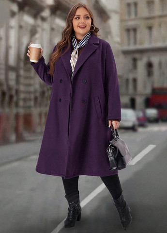 Темно-фіолетове демісезонне Пальто двобортне SHEIN