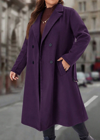 Темно-фіолетове демісезонне Пальто двобортне SHEIN