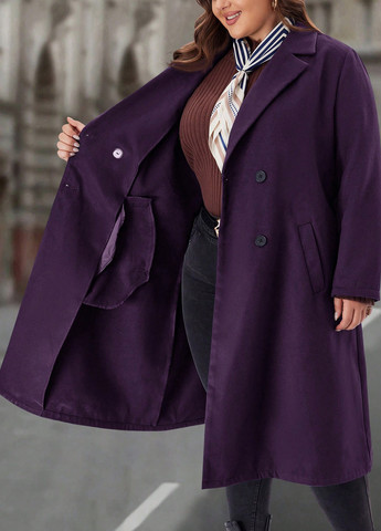 Темно-фіолетове демісезонне Пальто двобортне SHEIN