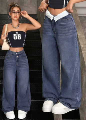 Синие демисезонные клеш джинсы SHEIN