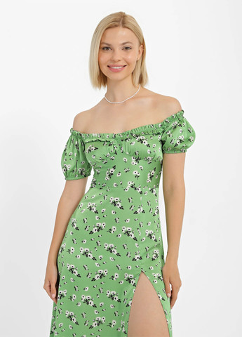 Зелена кежуал сукня з відкритими плечима Braska з квітковим принтом