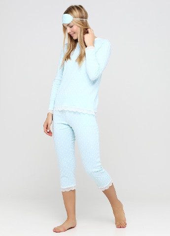 Голубая всесезон пижама (лонгслив, брюки, маска для сна) лонгслив + брюки Lucci